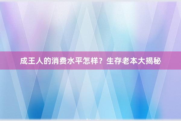 成王人的消费水平怎样？生存老本大揭秘