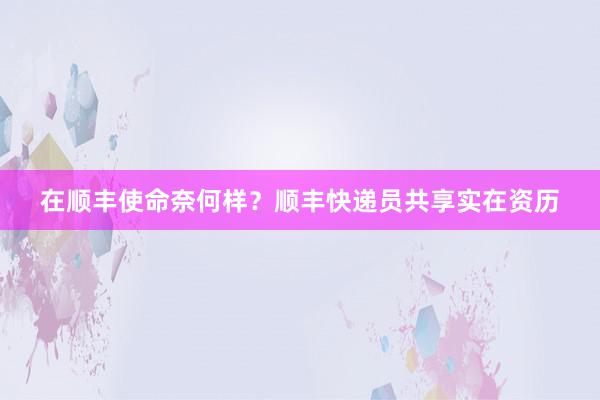在顺丰使命奈何样？顺丰快递员共享实在资历